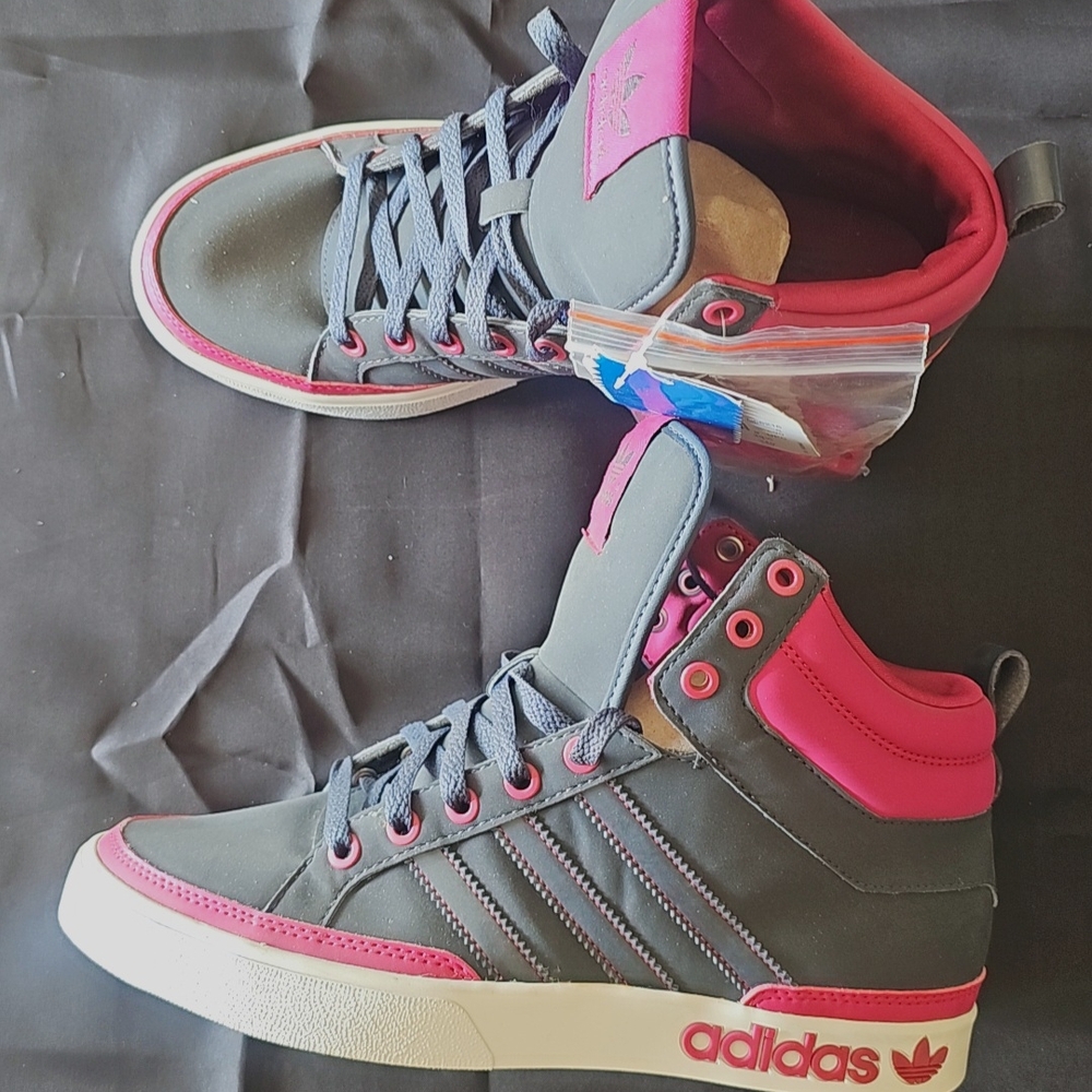 Adidas High-Top Sneakers in Gray and Pink